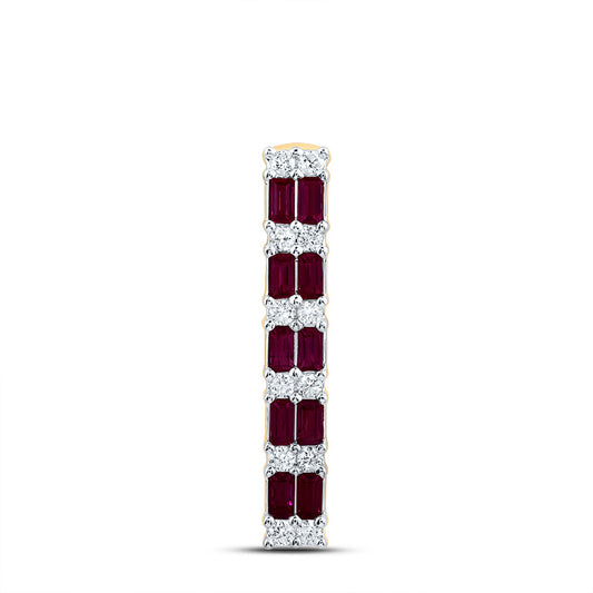 0.77 Ctw Natural Diamond Red Ruby Rectangle Gift Pendant in 14k Yellow Gold