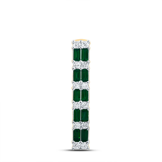 0.76 Ctw Natural Diamond Green Emerald Rectangle Gift Pendant in 14k Yellow Gold