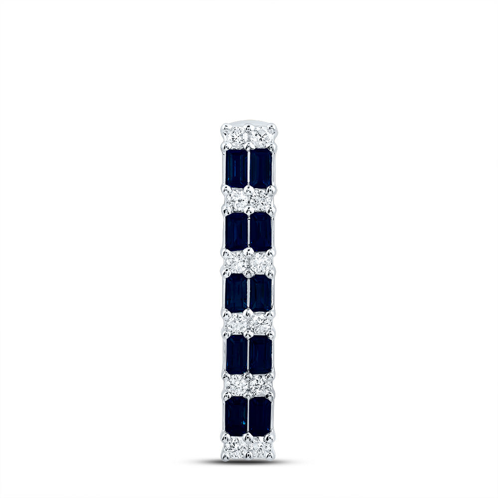 0.86 Ctw Natural Diamond Blue Sapphire Rectangle Gift Pendant in 14k White Gold