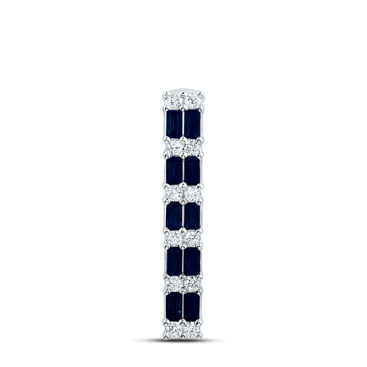 0.86 Ctw Natural Diamond Blue Sapphire Rectangle Gift Pendant in 14k White Gold