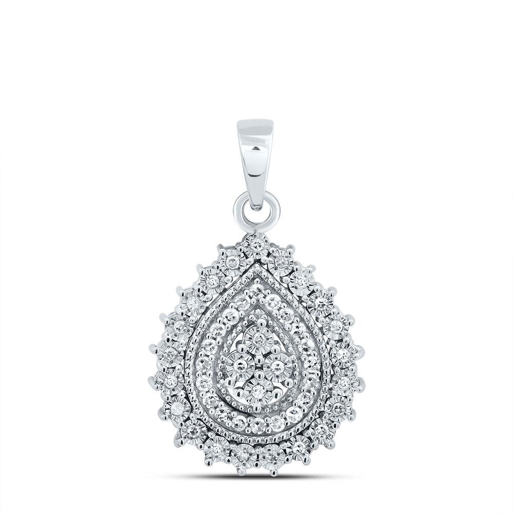 0.21 Ctw Natural Diamond Teardrop Gift Pendant in Sterling Silver