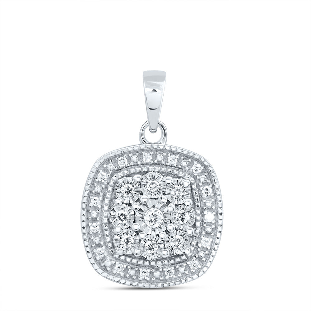 0.17 Ctw Natural Diamond Cluster Square Shaped Pendant in Sterling Silver