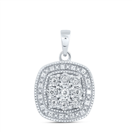 0.17 Ctw Natural Diamond Cluster Square Shaped Pendant in Sterling Silver