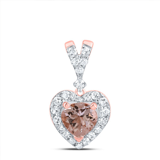 0.54 Ctw Natural Diamond Brown Center Heart Pendant in 10k Rose Gold