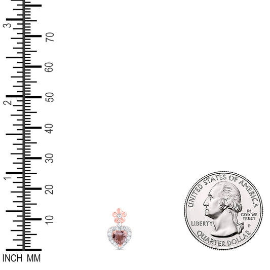 0.52 Ctw Natural Diamond Brown Center Heart Flower Pendant in 10k Rose Gold