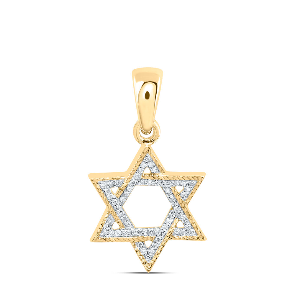 0.18 Ctw Natural Diamond Open Star Of David Pendant in 10k Yellow Gold