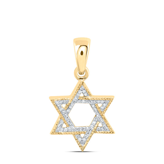 0.18 Ctw Natural Diamond Open Star Of David Pendant in 10k Yellow Gold