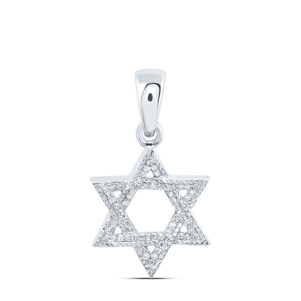 0.18 Ctw Natural Diamond Open Star Of David Pendant in 10k White Gold