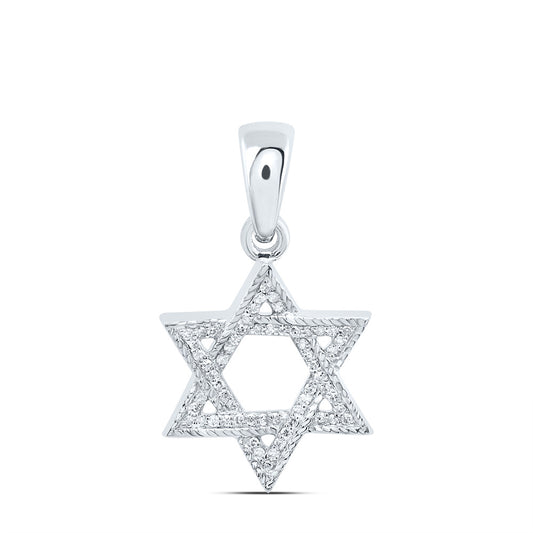 0.18 Ctw Natural Diamond Open Star Of David Pendant in 10k White Gold