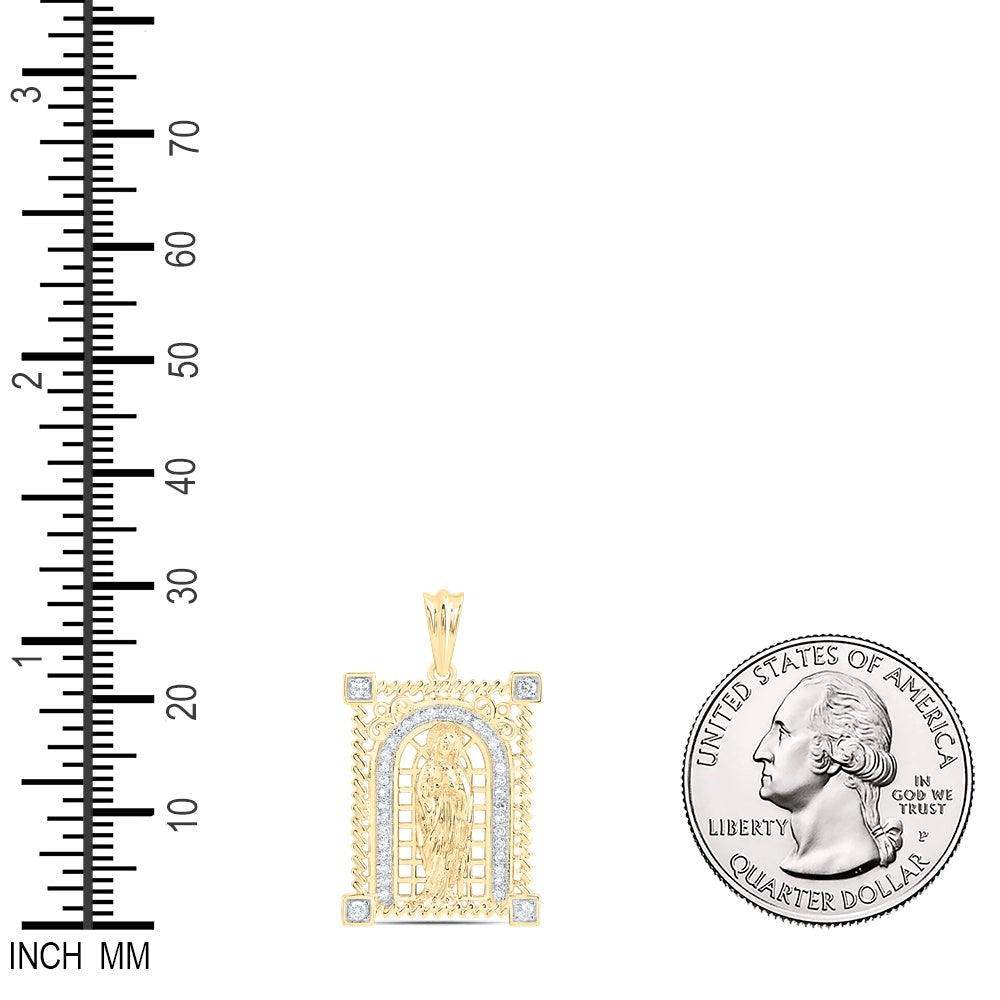 0.22 Ctw Natural Diamond Virgin Mary Medallion Pendant in 14k Yellow Gold