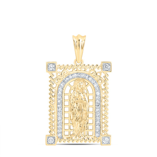 0.22 Ctw Natural Diamond Virgin Mary Medallion Pendant in 14k Yellow Gold