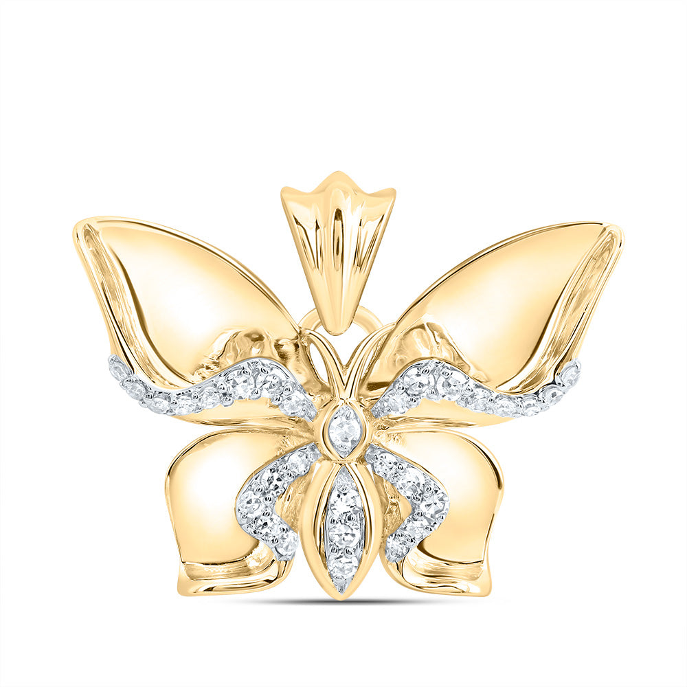 0.12 Ctw Natural Diamond Butterfly Animal Pendant in 10k Yellow Gold