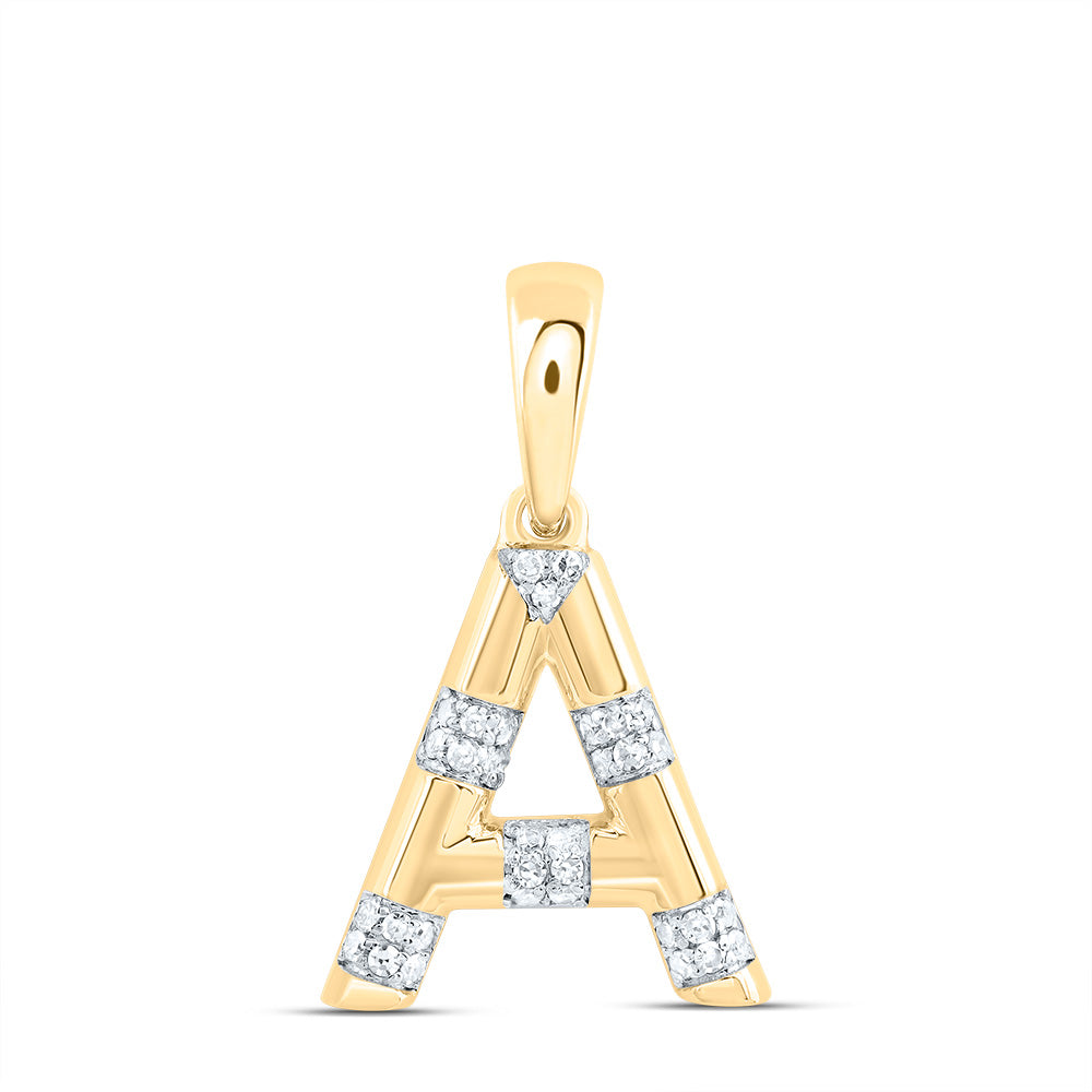 0.1 Ctw Natural Diamond Tube Block Initial Letter A Pendant in 10k Yellow Gold