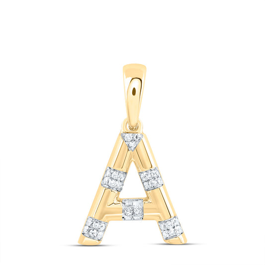0.1 Ctw Natural Diamond Tube Block Initial Letter A Pendant in 10k Yellow Gold