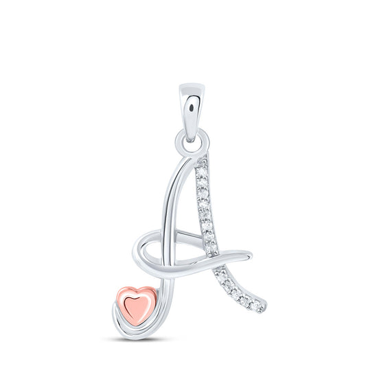0.05 Ctw Natural Diamond Heart Initial Letter A Pendant in Sterling Silver