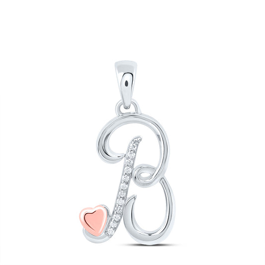 0.05 Ctw Natural Diamond Heart Initial Letter B Pendant in Sterling Silver