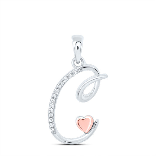 0.06 Ctw Natural Diamond Heart Cursive Initial Letter C Pendant in Sterling Silver