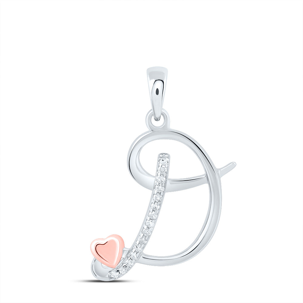 0.06 Ctw Natural Diamond Heart Initial Letter D Pendant in Sterling Silver