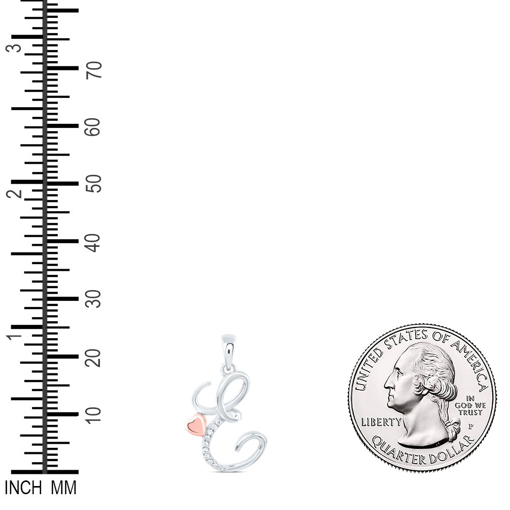 0.04 Ctw Natural Diamond Heart Intial Letter E Pendant in Sterling Silver