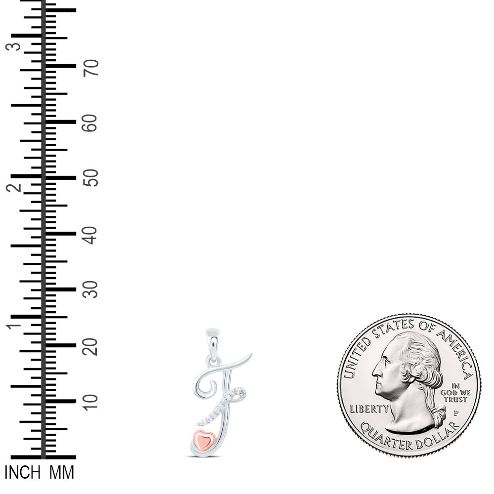 0.04 Ctw Natural Diamond Heart Cursive Initial Letter F Pendant in Sterling Silver