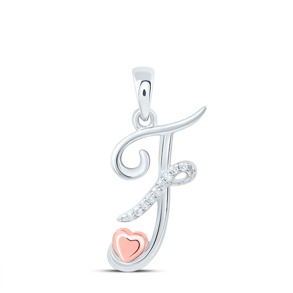 0.04 Ctw Natural Diamond Heart Cursive Initial Letter F Pendant in Sterling Silver