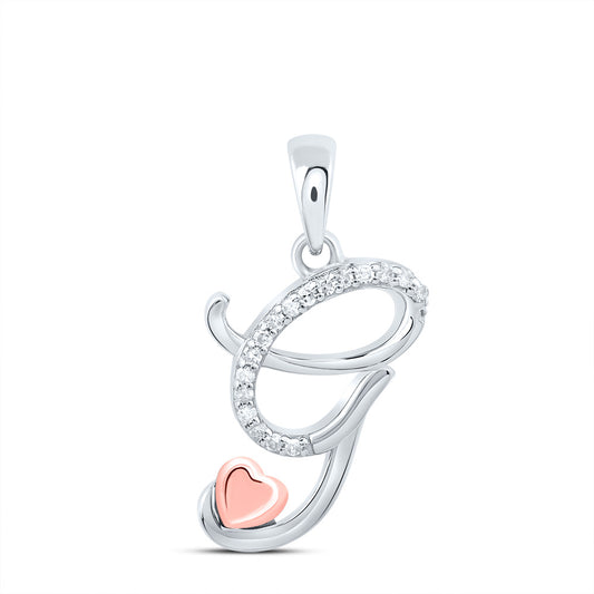 0.07 Ctw Natural Diamond Heart Cursive Initial Letter G Pendant in Sterling Silver