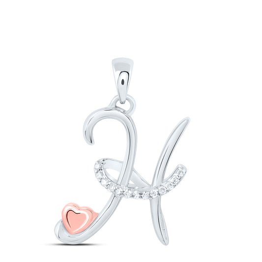 0.05 Ctw Natural Diamond Heart Initial Letter H Pendant in Sterling Silver