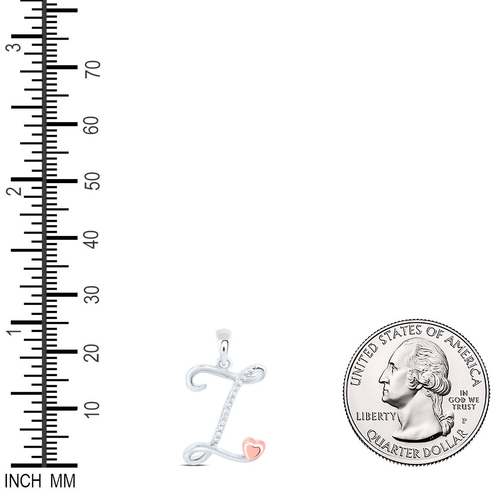 0.05 Ctw Natural Diamond Heart Initial Letter Z Pendant in Sterling Silver