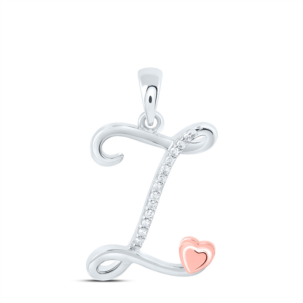 0.05 Ctw Natural Diamond Heart Initial Letter Z Pendant in Sterling Silver