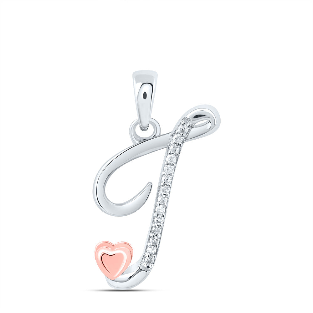 0.06 Ctw Natural Diamond Heart Initial Letter J Pendant in Sterling Silver