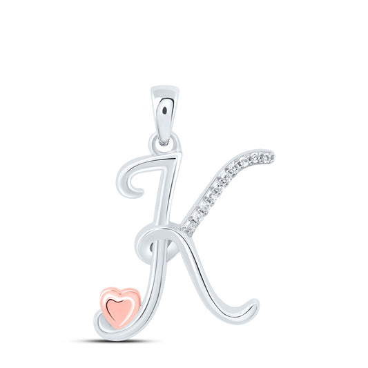 0.04 Ctw Natural Diamond Heart Intial Letter K Pendant in Sterling Silver
