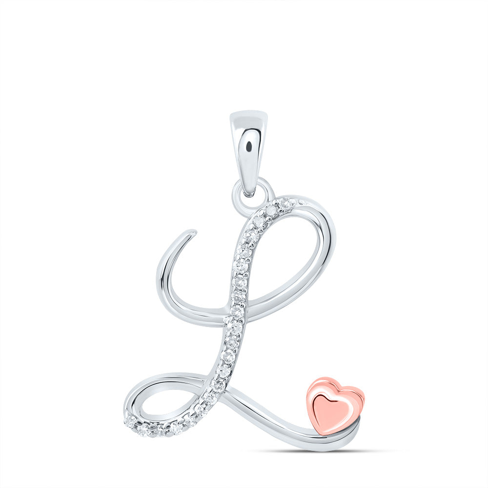 0.09 Ctw Natural Diamond Heart Cursive Initial Letter L Pendant in Sterling Silver