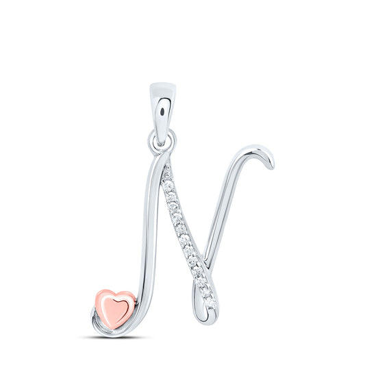 0.05 Ctw Natural Diamond Heart Initial Letter N Pendant in Sterling Silver