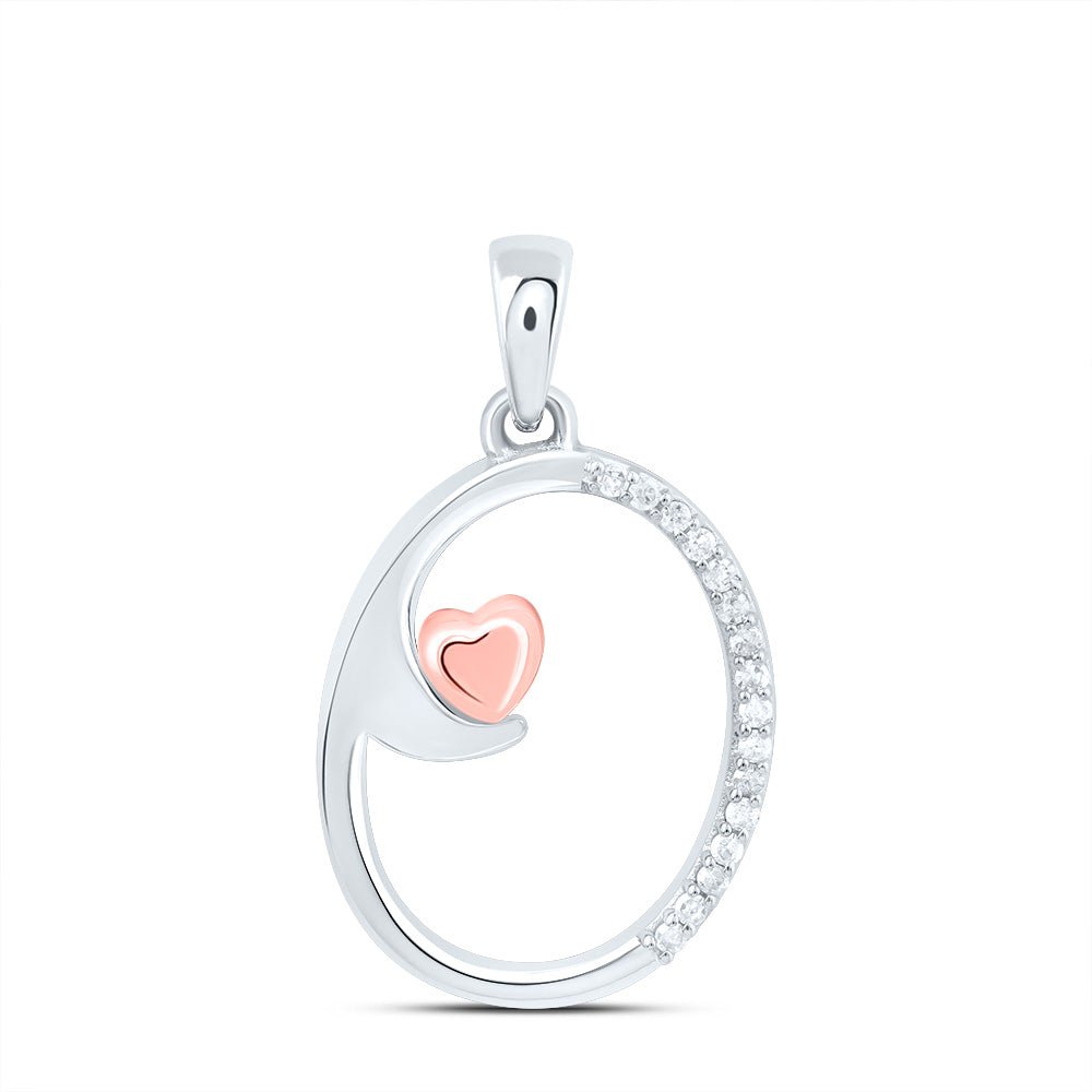 0.07 Ctw Natural Diamond Heart Initial Letter O Pendant in Sterling Silver