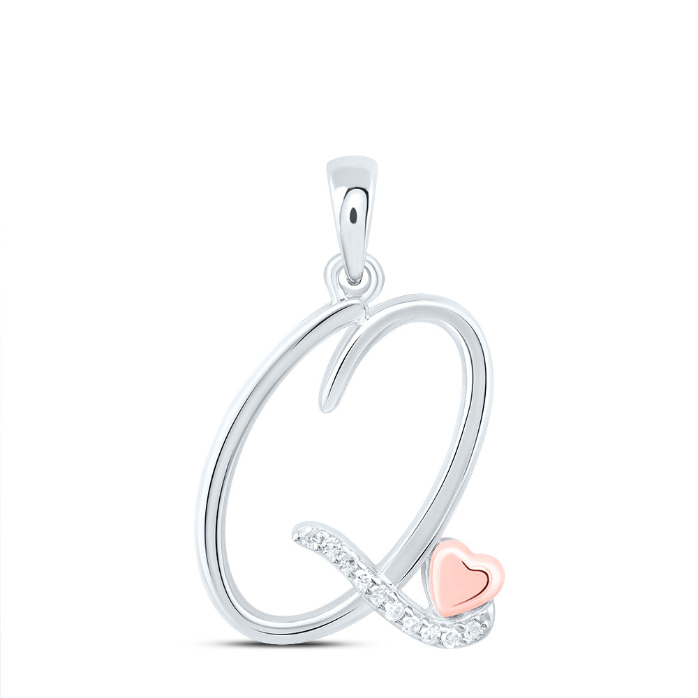 0.04 Ctw Natural Diamond Heart Initial Letter Q Pendant in Sterling Silver
