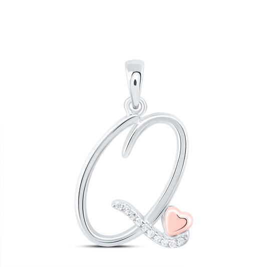 0.04 Ctw Natural Diamond Heart Initial Letter Q Pendant in Sterling Silver