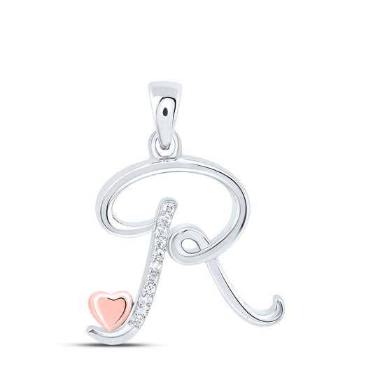0.05 Ctw Natural Diamond Heart Initial Letter R Pendant in Sterling Silver