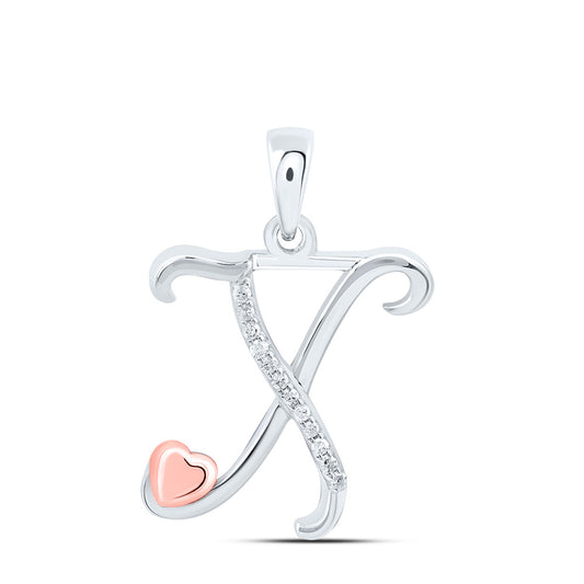 0.05 Ctw Natural Diamond Heart Initial Letter X Pendant in Sterling Silver