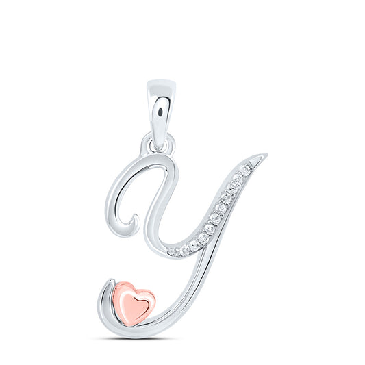 0.04 Ctw Natural Diamond Heart Initial Letter Y Pendant in Sterling Silver