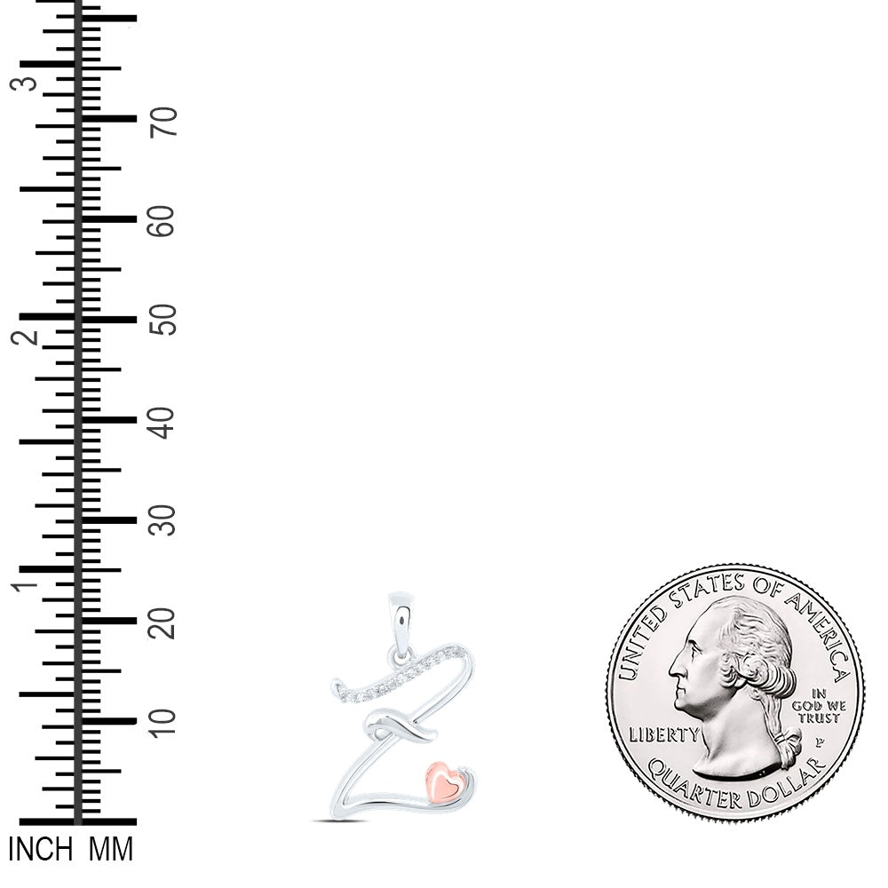 0.05 Ctw Natural Diamond Heart Cursive Initial Letter Z Pendant in Sterling Silver