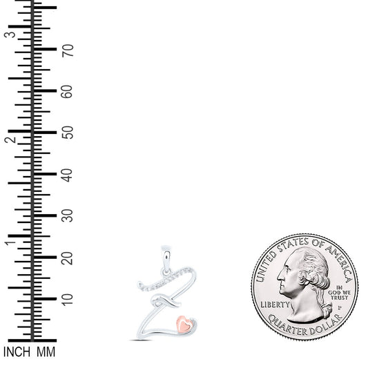 0.05 Ctw Natural Diamond Heart Cursive Initial Letter Z Pendant in Sterling Silver