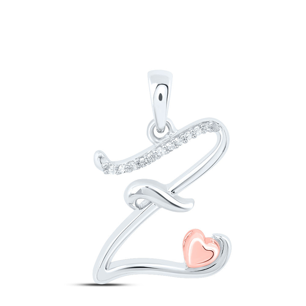 0.05 Ctw Natural Diamond Heart Cursive Initial Letter Z Pendant in Sterling Silver