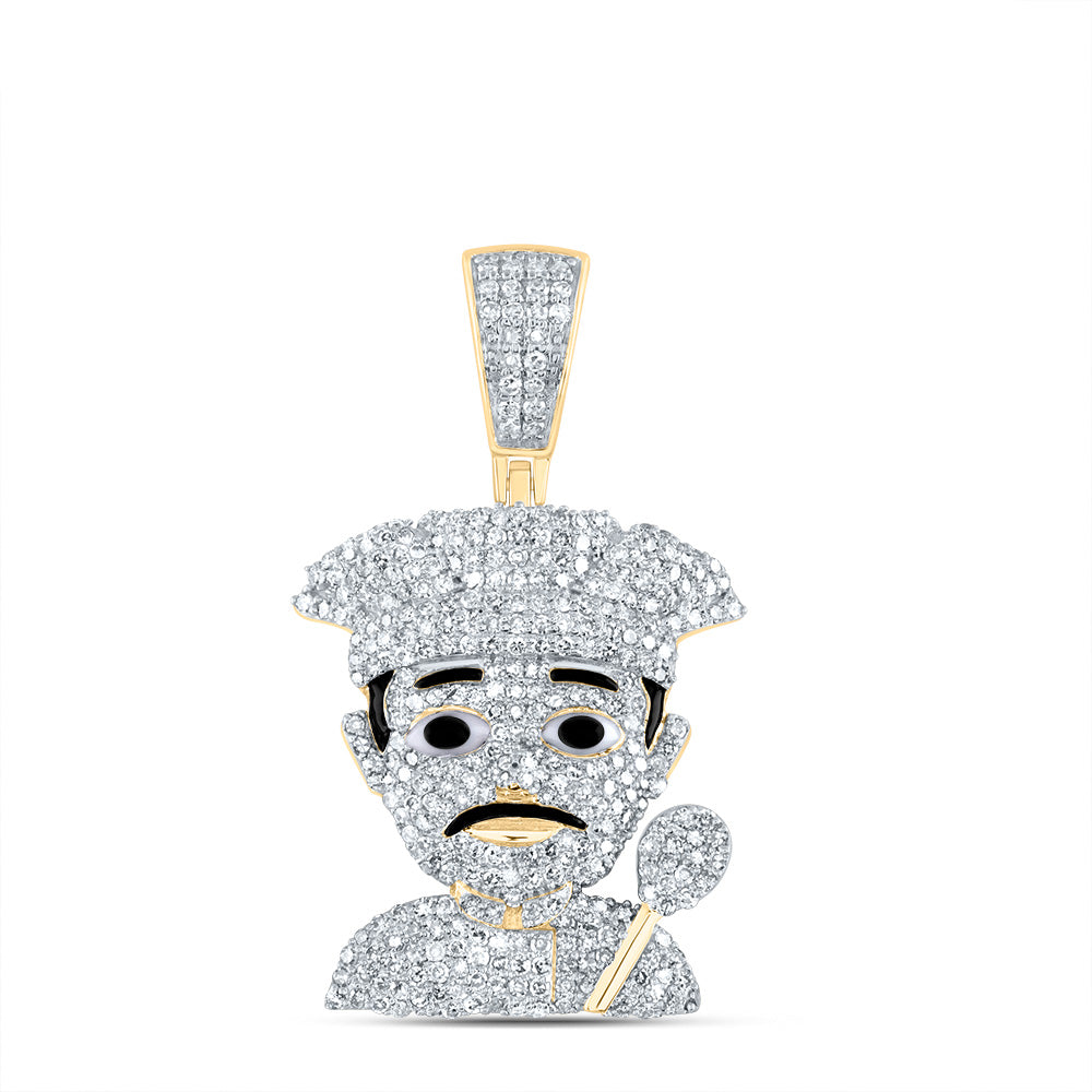 1.52 Ctw Natural Diamond Black Enamel Chef Pendant in 10k Yellow Gold