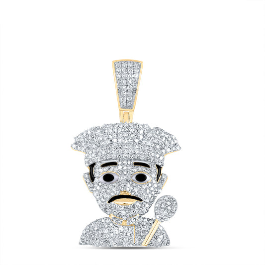 1.52 Ctw Natural Diamond Black Enamel Chef Pendant in 10k Yellow Gold