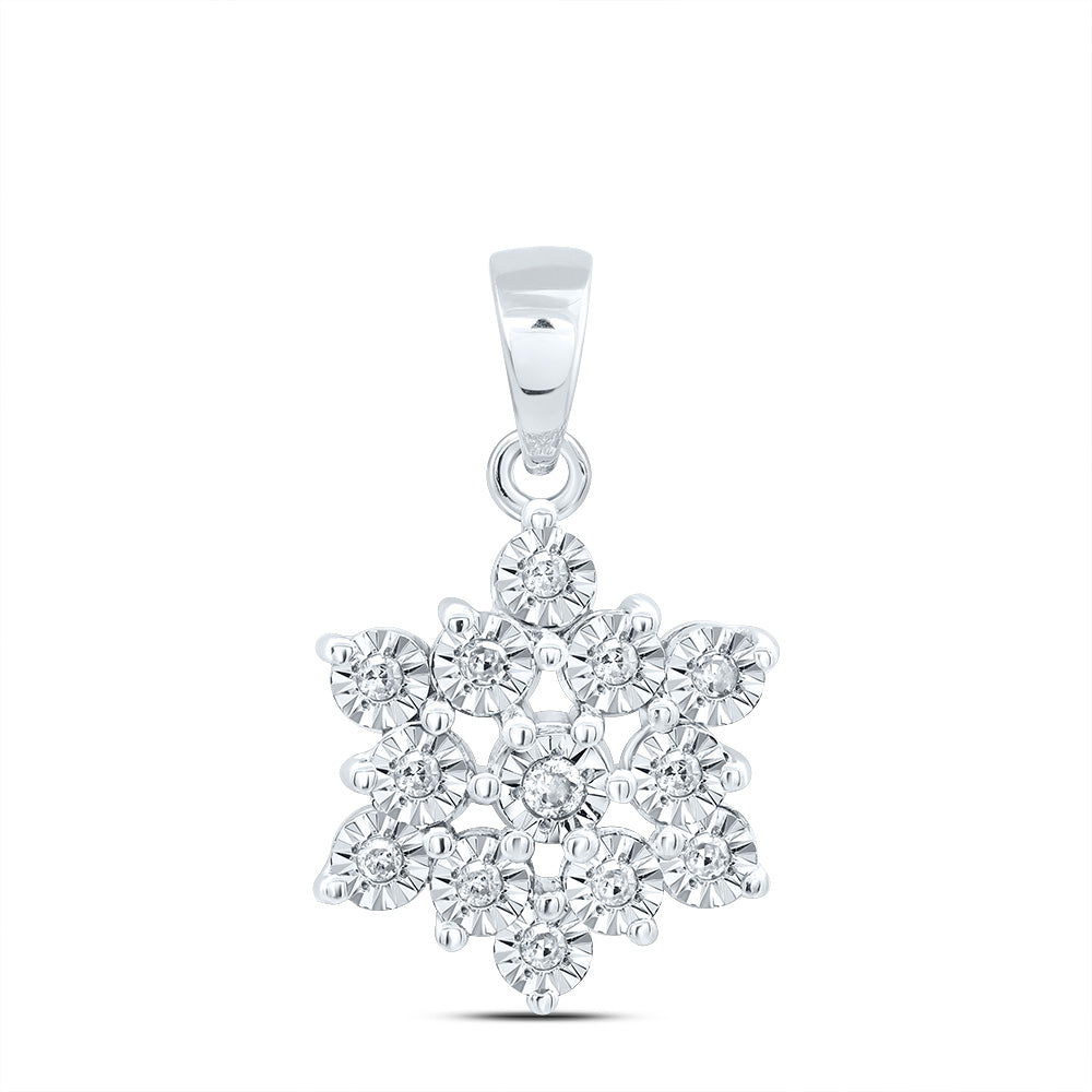 0.09 Ctw Natural Diamond Star Illusion Gift Pendant in Sterling Silver
