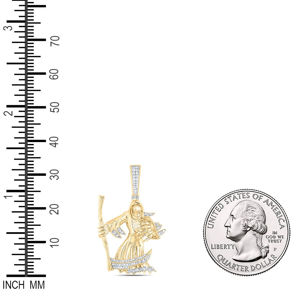 0.36 Ctw Natural Diamond Grim Reaper Pendant in 10k Yellow Gold