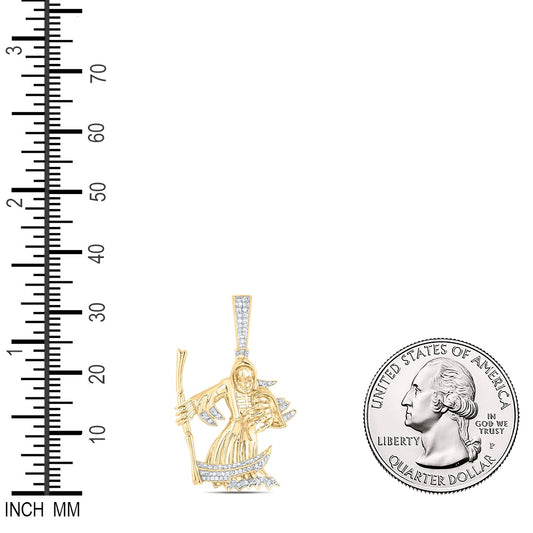0.36 Ctw Natural Diamond Grim Reaper Pendant in 10k Yellow Gold