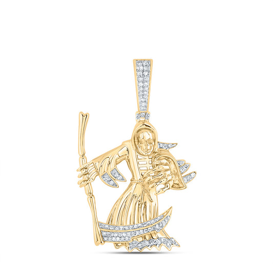 0.36 Ctw Natural Diamond Grim Reaper Pendant in 10k Yellow Gold