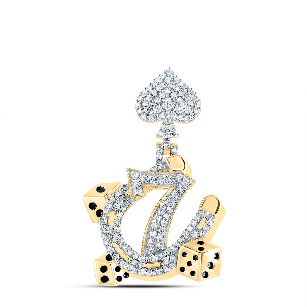 0.48 Ctw Natural Diamond Lucky #7 Dice Pendant in 10k Yellow Gold