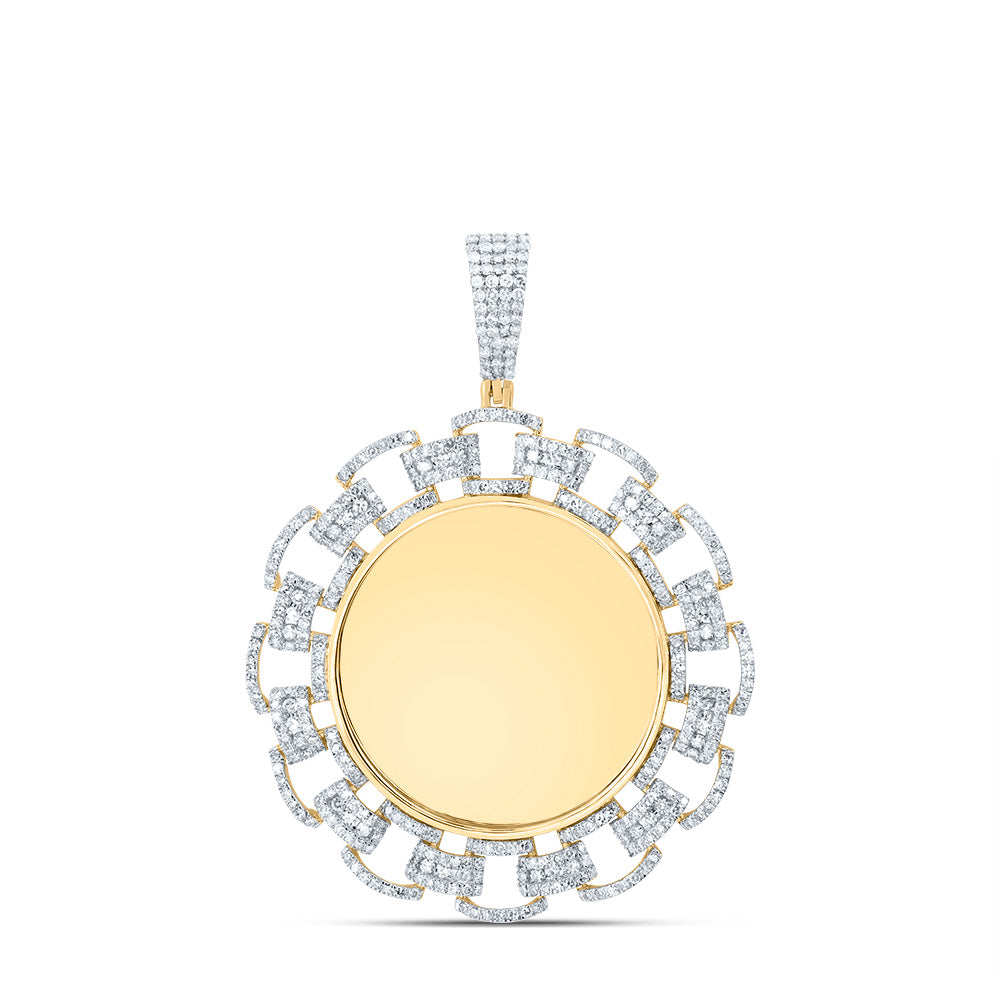 1.41 Ctw Natural Diamond Link Round Memory Picture Frame Pendant in 10k Yellow Gold
